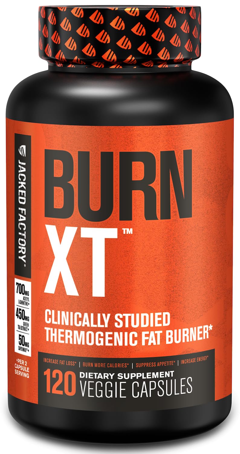 Jacked Factory Burn-XT Clinically Studied Fat Burner & Weight Loss Supplement - Appetite Suppressant & Energy Booster - with Acetyl L-Carnitine, Green Tea Extract and More - 120 Natural Diet Pills