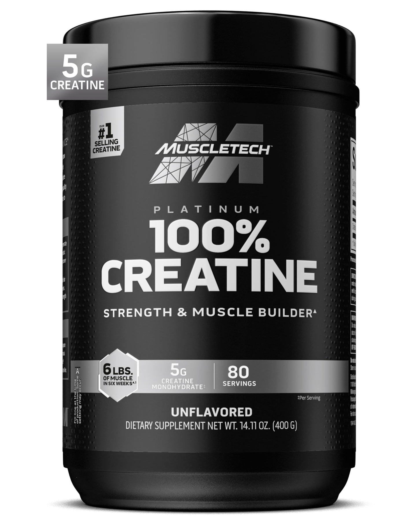 Creatine Monohydrate Powder MuscleTech Platinum Pure Micronized Muscle Recovery + Builder for Men & Women Workout Supplements Unflavored (80 Servings)