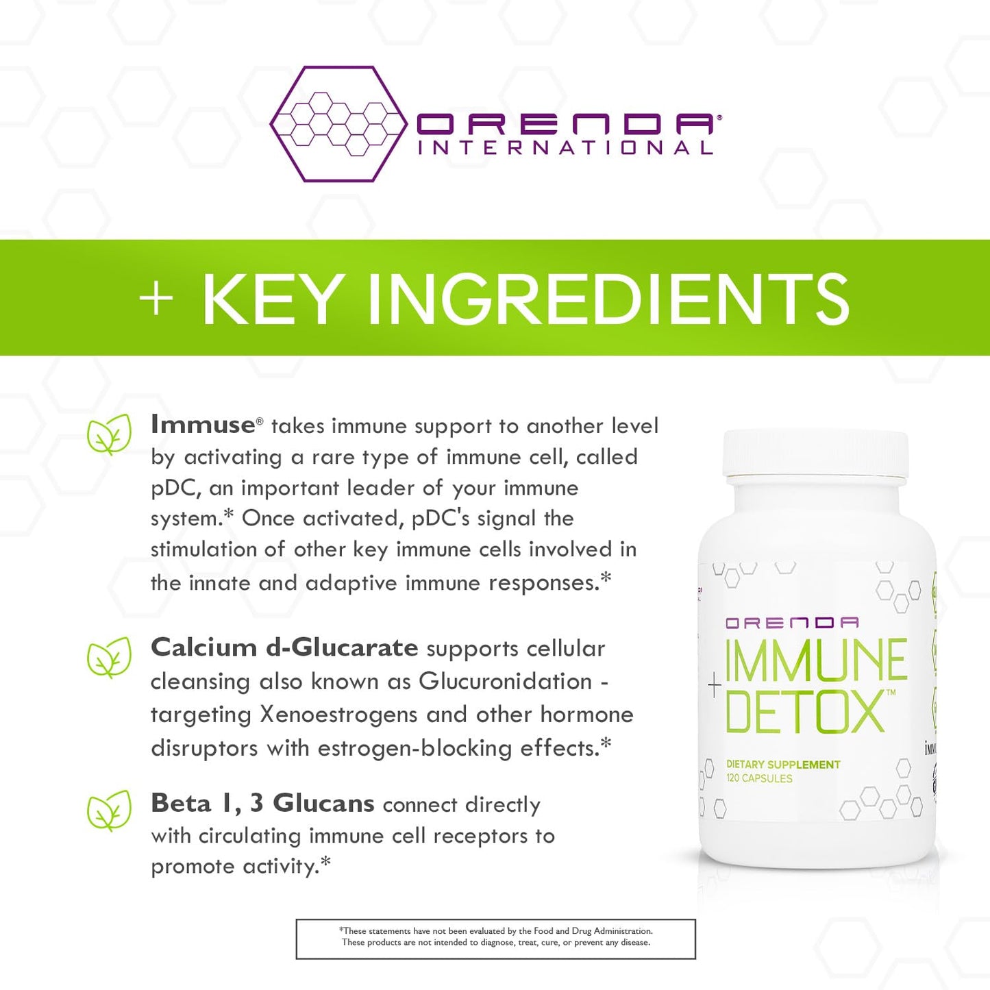 Orenda Immune + Detox - Specialized Formula with Calcium d-Glucarate, Beta 1,3 Glucans & IMMUSE® for Wellness and Balance - 120 Capsules