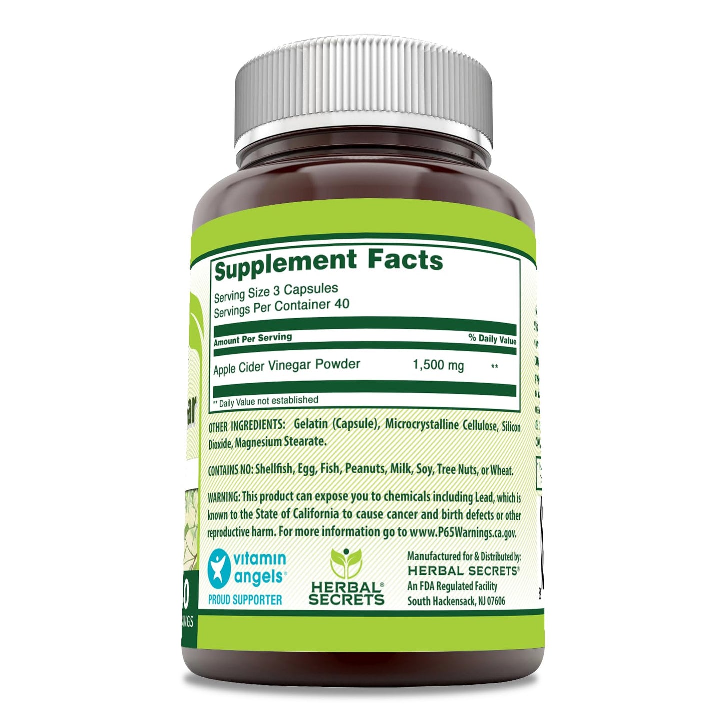 Herbal Secrets Apple Cider Vinegar Supplement | 1500 Mg Per Serving | 120 Capsules| Non-GMO | Gluten Free | Made in USA