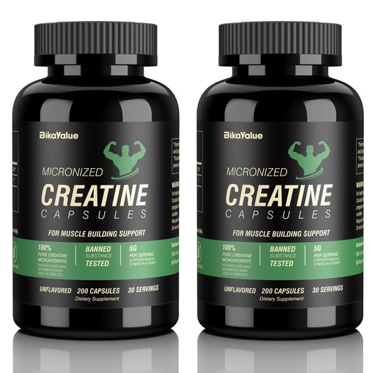 BIKAYALUE Micronized Creatine Monohydrate Capsules, Creatine Capsules Supplement for Muscle, Strength, Performance, Energy, Recovery, Gluten Free Creatine for Women and Men, 2Pack