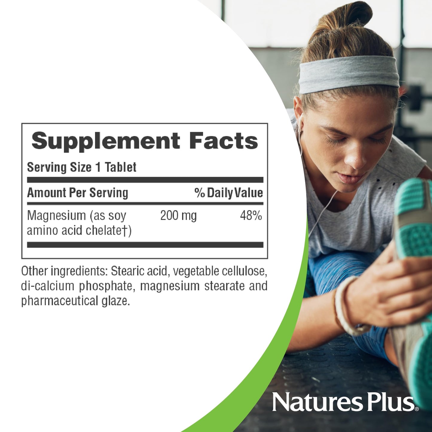 NaturesPlus Magnesium - 200 mg, 90 Tablets - Vegetarian, Gluten Free - 90 Servings
