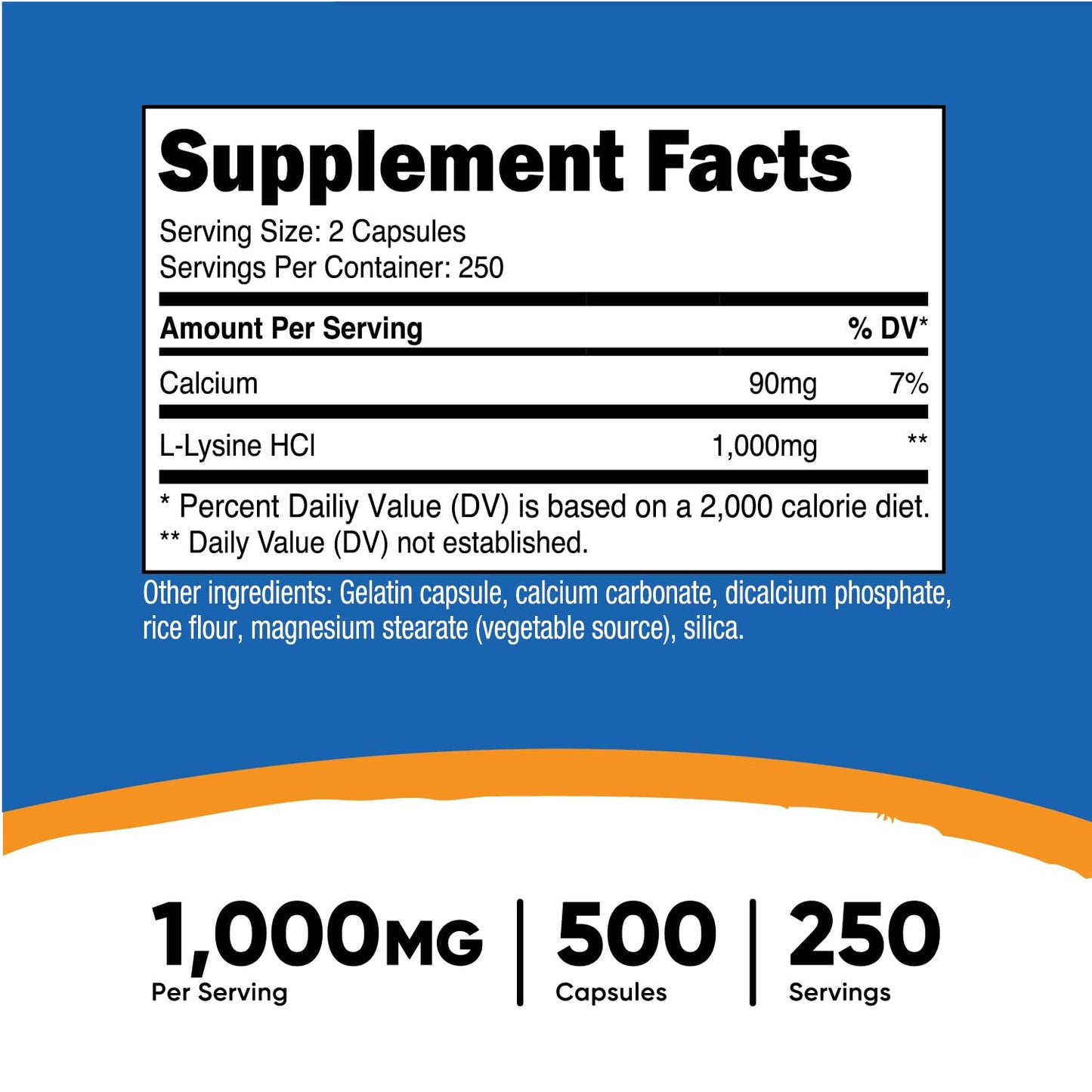 Nutricost L-Lysine 1000mg Per Serving, 250 Servings, 500 Capsules - Gluten Free, Non-GMO, 500mg Per Capsule