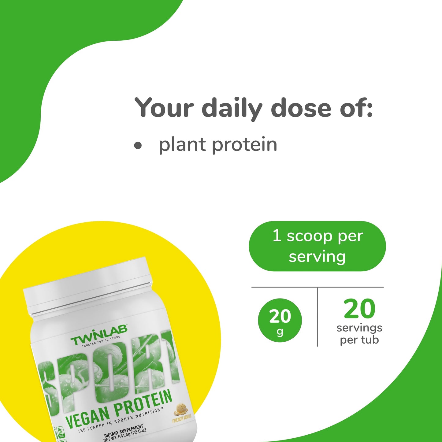 Twinlab Sport Vegan Protein - Organic Protein Powder Made from Pea Protein, Rice Protein, Chia Seed & Flaxseed - Vanilla, 22.60 oz, 20 Servings (Pack of 2)