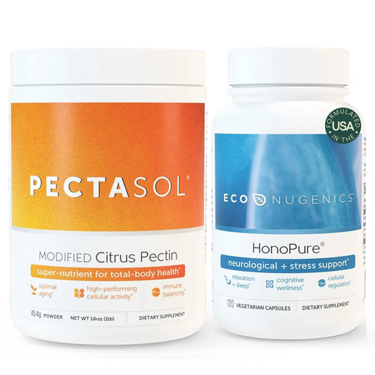 ecoNugenics Brain Health Supplement Bundle - PectaSol Modified Citrus Pectin Fiber + HonoPure Magnolia Bark Extract - Nootropic Pack for Sleep, Stress Relief, Cognitive Function, GABA Support