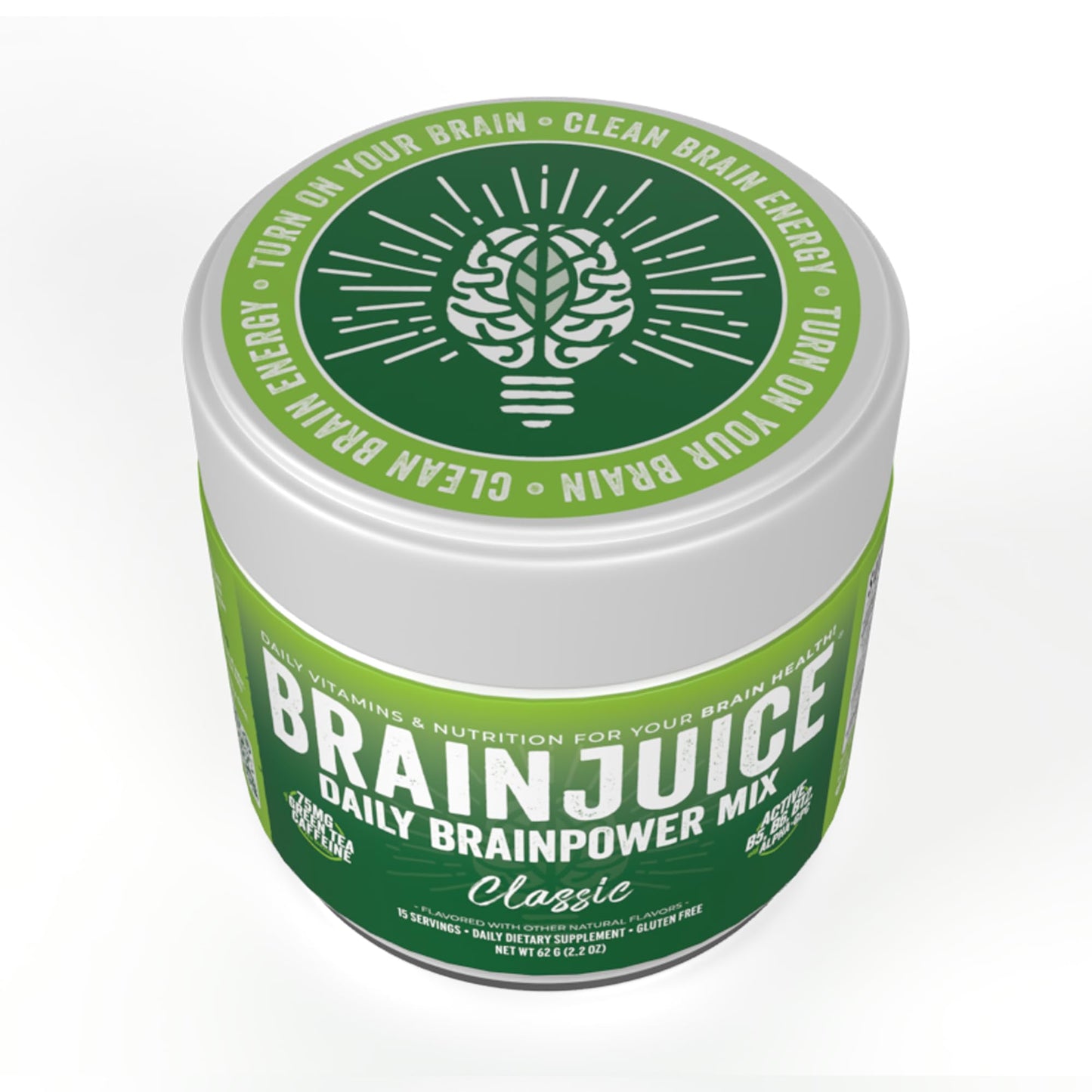 BrainJuice Nootropics Brain Support Supplement, Gluten Free Powder for Energy and Focus, Drink Mix with L Theanine, Alpha GPC, Vitamin B, Organic Green Tea Extract Caffeine, Classic, 15 Servings