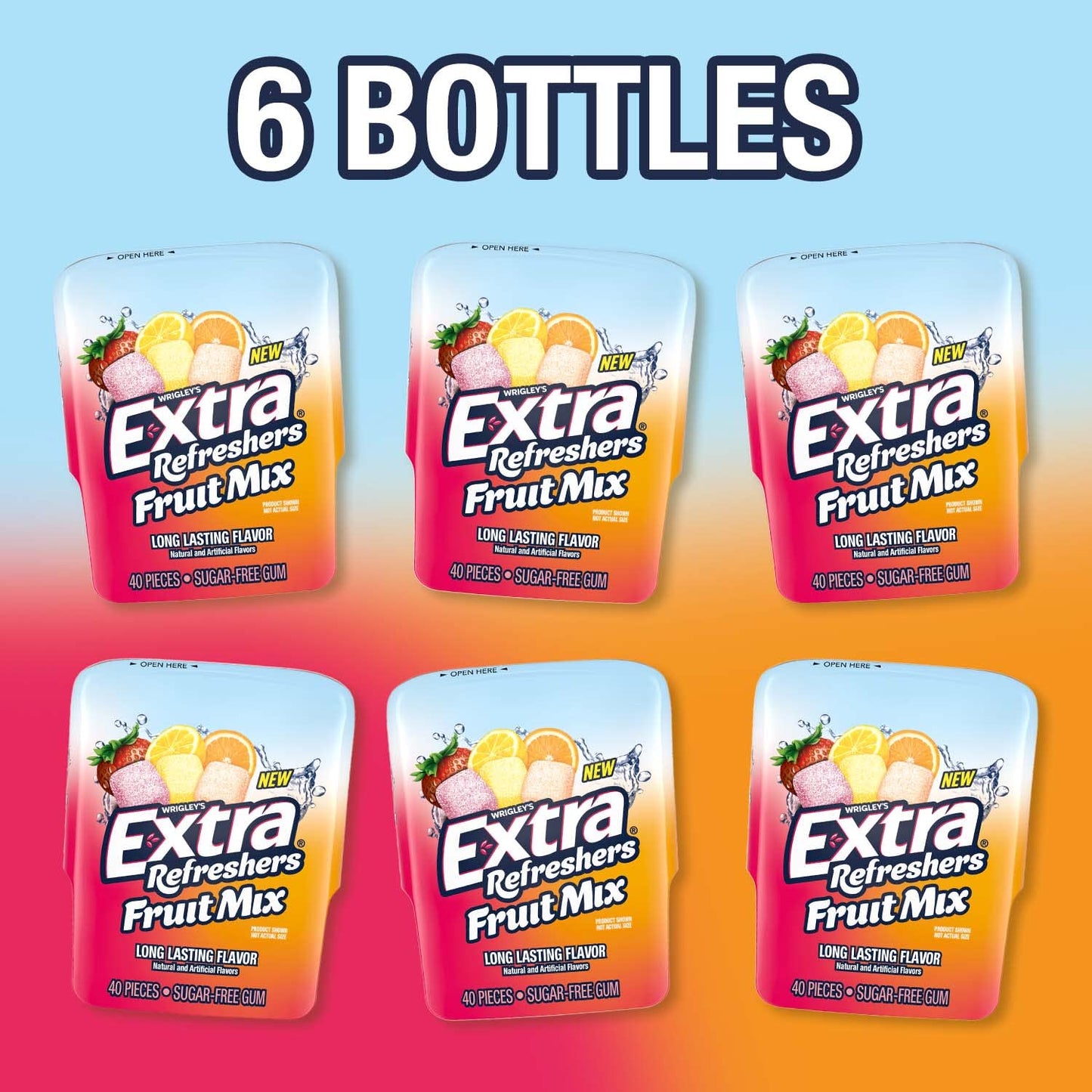 EXTRA Refreshers Fruit Mix Sugar Free Chewing Gum Bulk 40 Piece Bottle Pack of 6