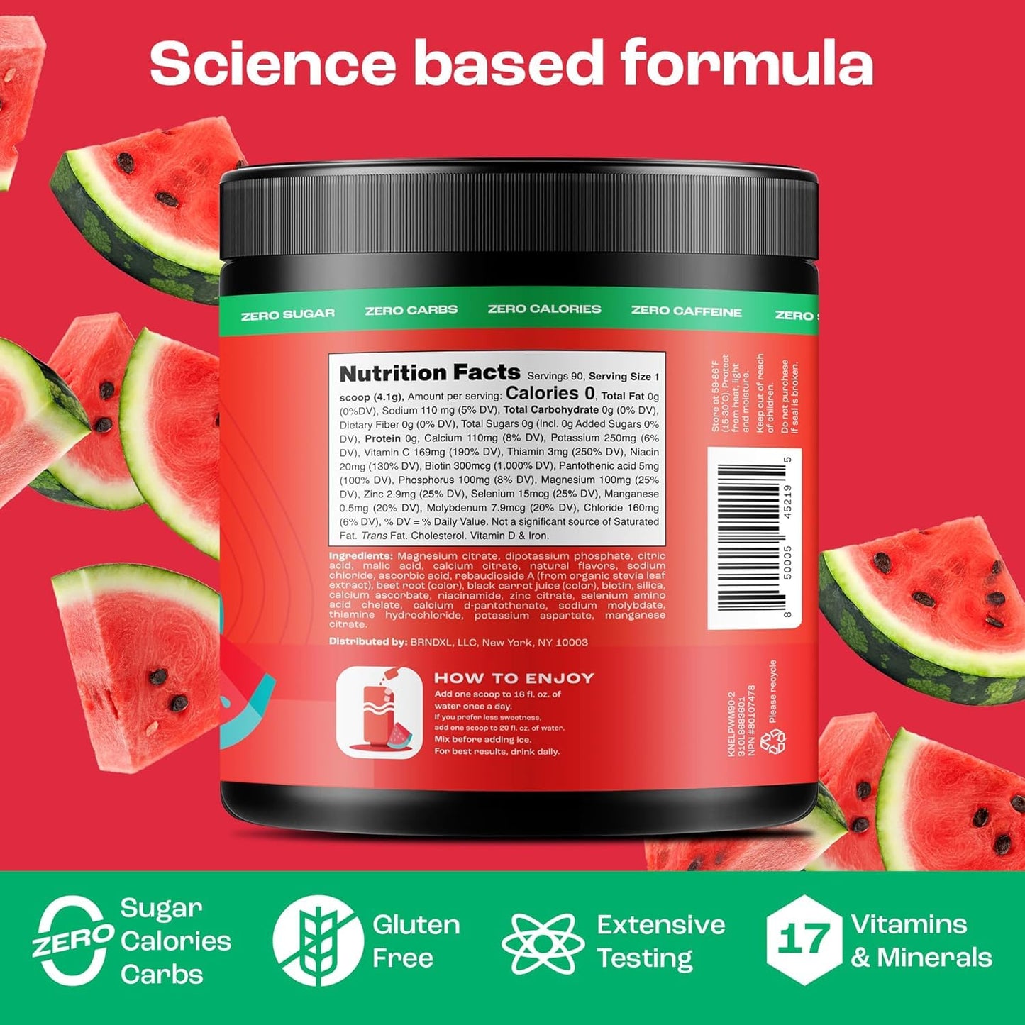 KEY NUTRIENTS Multivitamin Electrolytes Powder No Sugar - Refreshing Watermelon Electrolyte Powder - Endurance & Energy Supplement - Hydration Powder - No Calories - 90 Servings - Made in USA