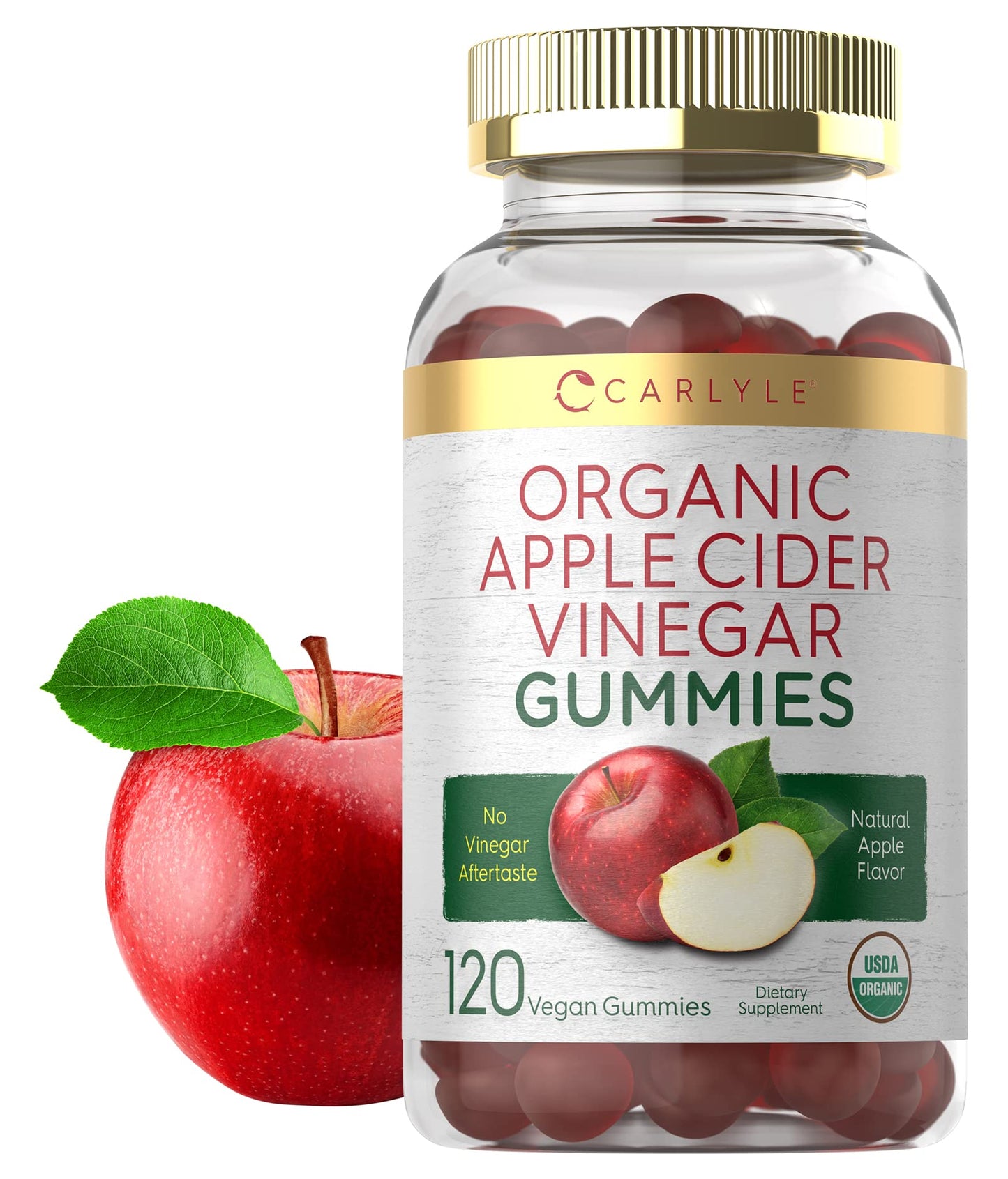 Carlyle Organic Apple Cider Vinegar Gummies | 120 Count | USDA Organic | Vegan, Non-GMO & Gluten-Free ACV Gummies | Apple Flavor