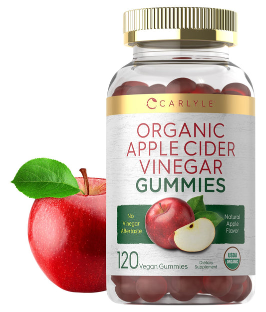 Carlyle Organic Apple Cider Vinegar Gummies | 120 Count | USDA Organic | Vegan, Non-GMO & Gluten-Free ACV Gummies | Apple Flavor
