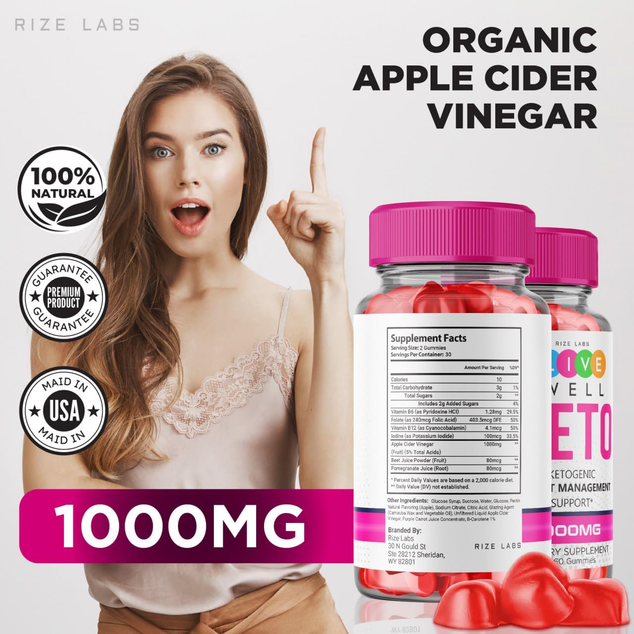 rize labs - Live Well Keto ACV Gummies for Weight Loss - Belly Fat Diet, Vegan, Advanced Formula (60 Gummies)
