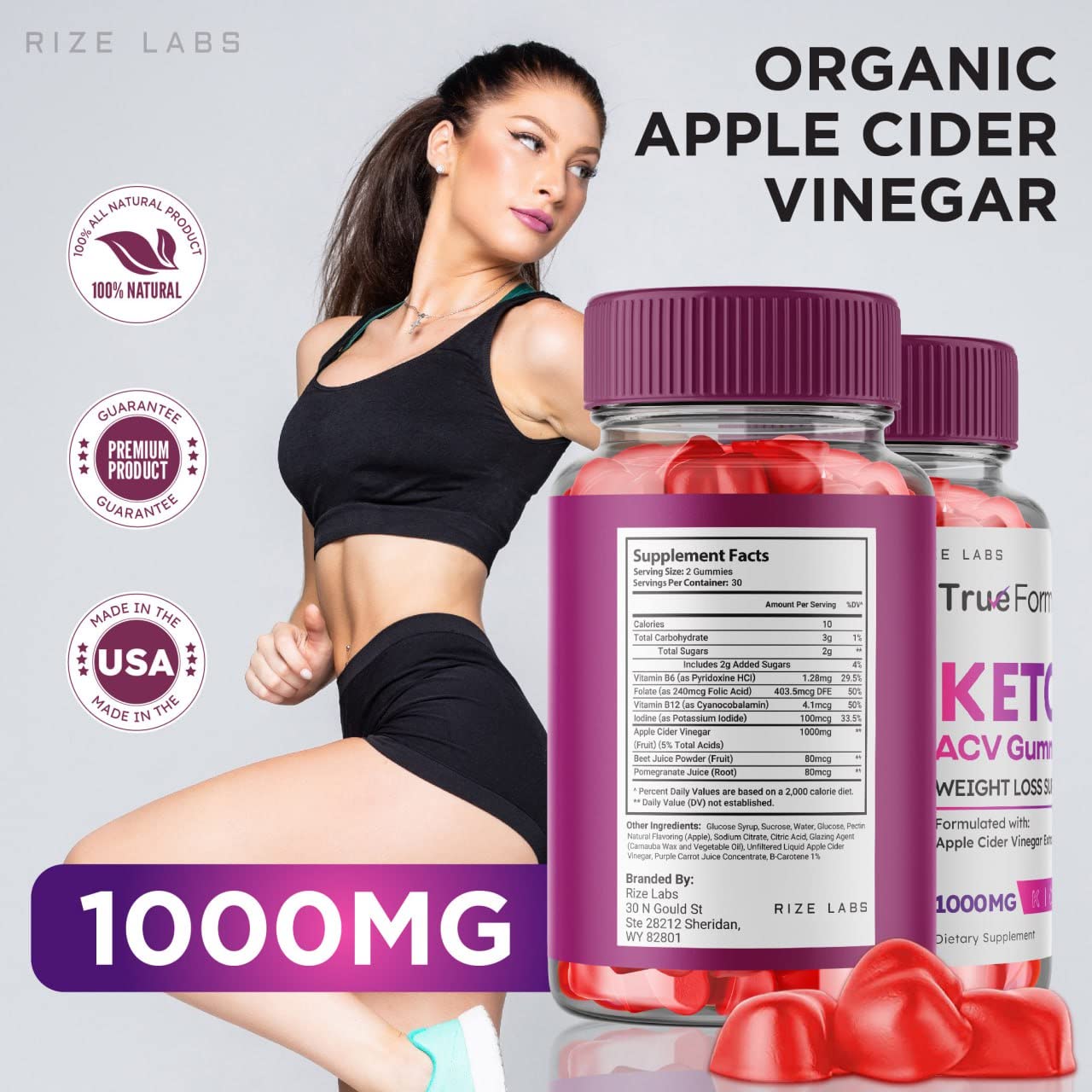 rize labs (2 Pack) True Form Keto Gummies - True Form Keto ACV Gummies for Weight Loss Support Belly Fat Apple Cider Vinegar Extract Keto+ACV Plus Supplement Energy avc Trueform Gomitas (120 Gummies)