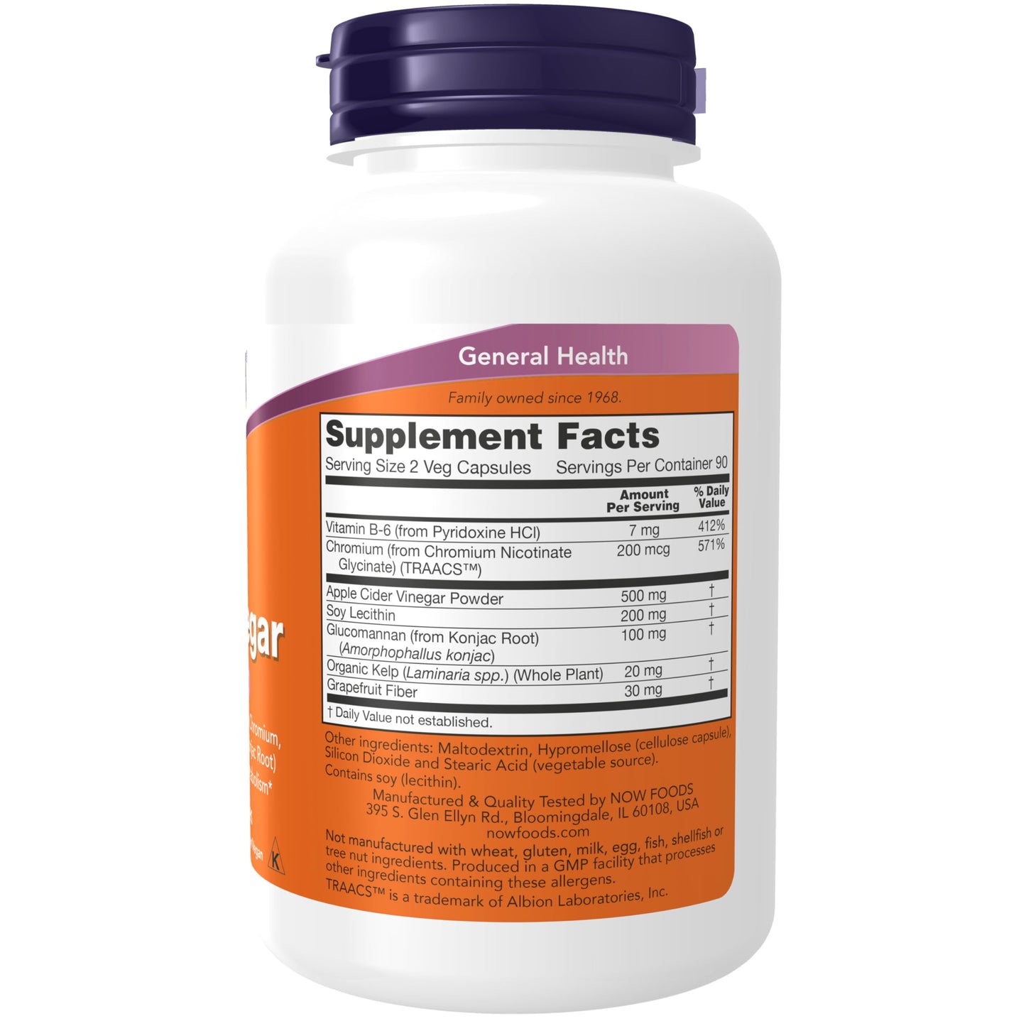 NOW Cider Vinegar, 180 Veg Capsules, Foods