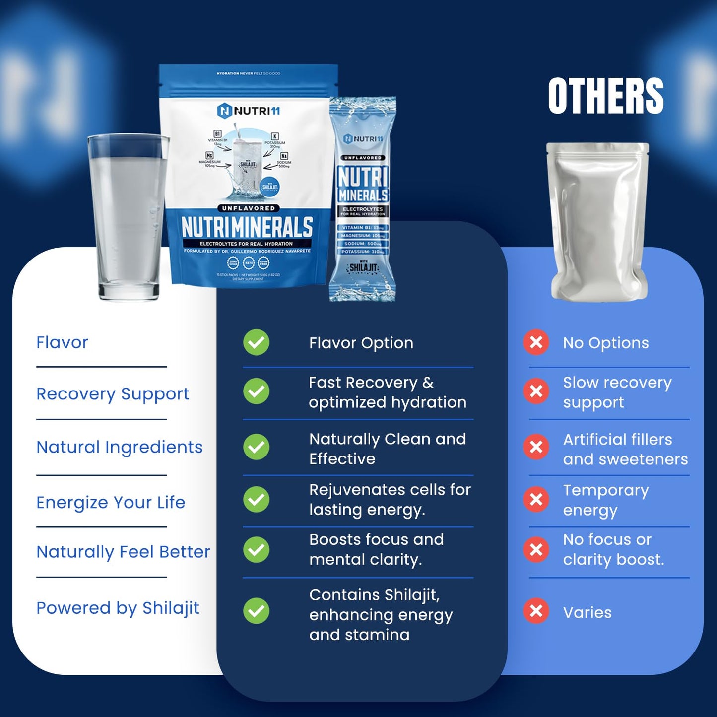 NUTRIMINERALS Hydration Electrolyte Powder | Advanced Vitamin B1, Shilajit & Pink Himalayan Salt | Zero Sugar | 15 Stick Packs | Clean Energy, Recovery & Detox Support (15 Sticks Pack, Unflavored)
