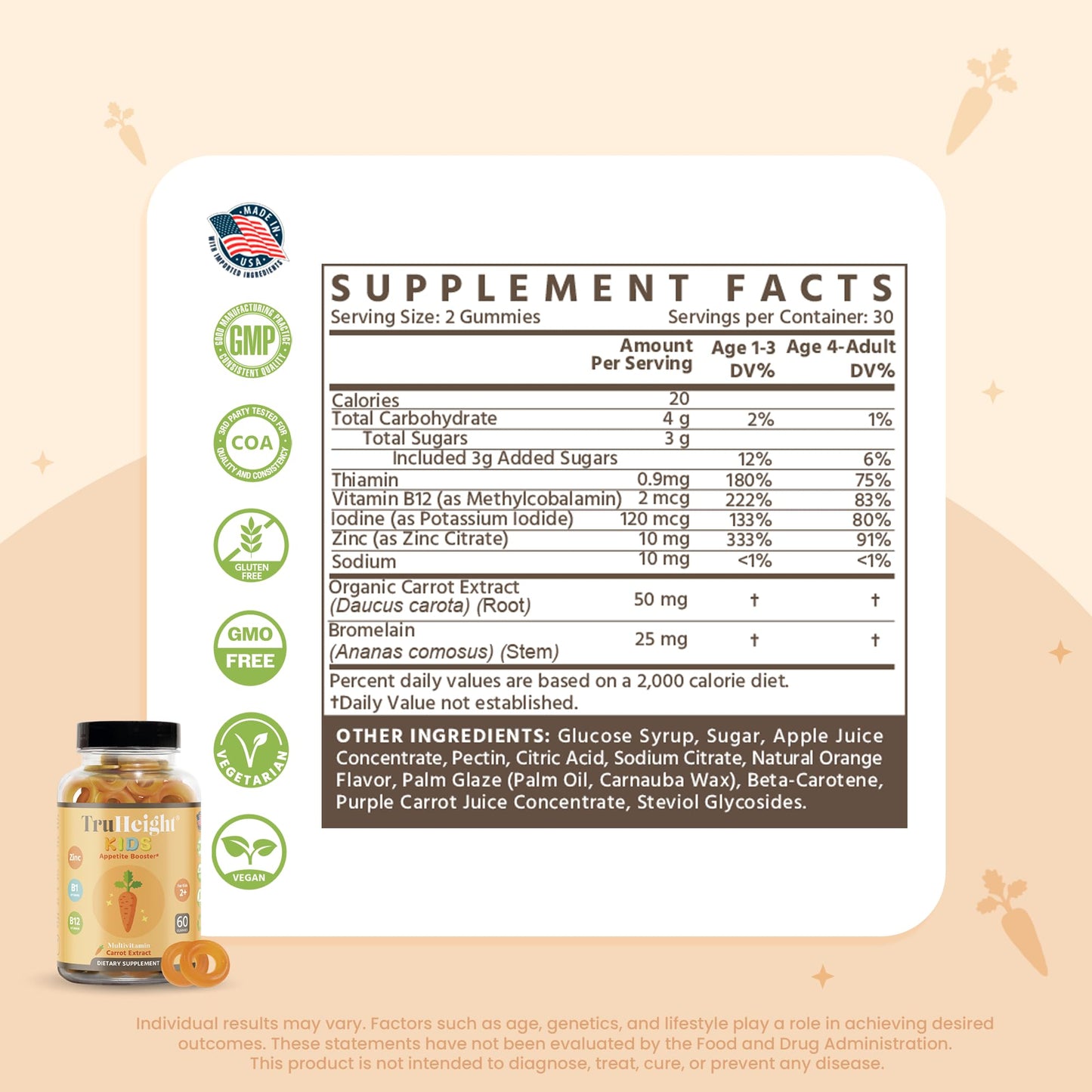 TruHeight Kids Appetite Booster Gummies (Ages 2+) All Natural Toddler, Kids & Teens Appetite Stimulant to Eat More - Weight Gain Supplements - Vitamins for Underweight Children - Picky Eater Vitamin