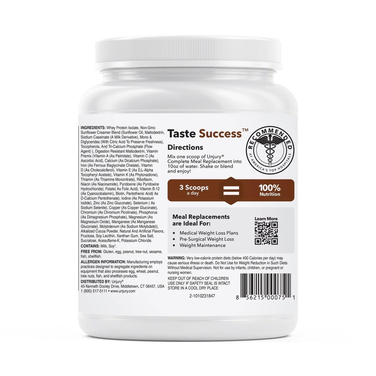 Unjury Meal Replacement Powder | Chocolate | 26g Protein | 25 Vitamins and Minerals | 100% Whey Isolate Protein Powder | Low Carb and Sugar | 15 Servings