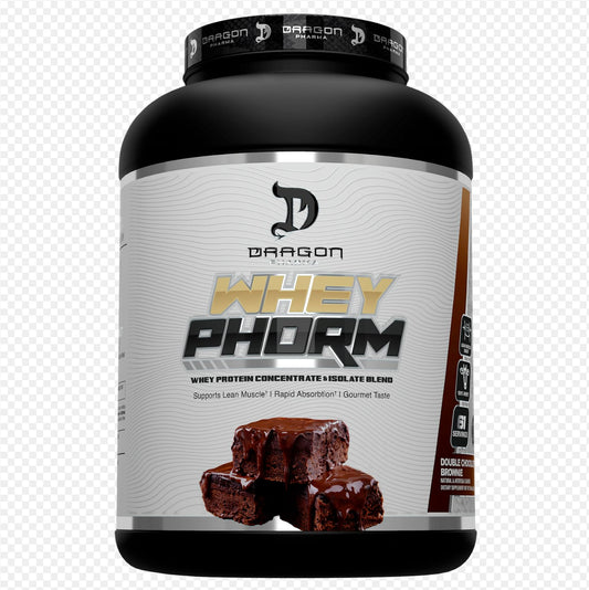 DRAGON PHARMA Whey Protein Blend, Fast Absorption, Gluten Free, 100% Whey Protein, WheyPhorm, Maximize Recovery, Great Tasting, 25 Grams of Protein (65 Servings, Double Chocolate Brownie)