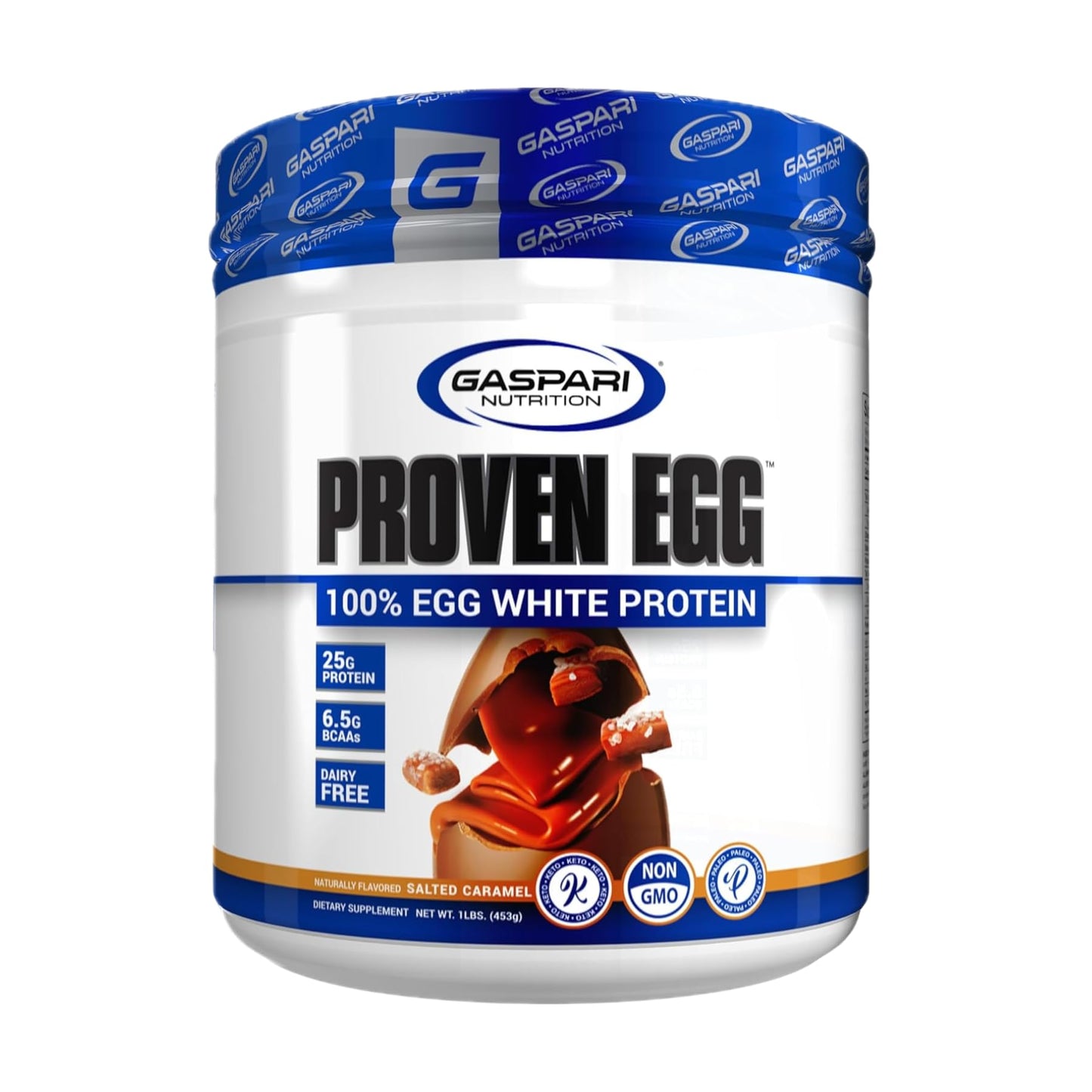 Gaspari Nutrition Proven Egg, 100% Egg White Protein, 25g Protein, Keto Friendly, Dairy and Lactose Free, Soy Free (1lb, Salted Caramel)