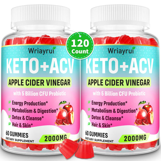 Apple Cider Vinegar Gummies, Advanced Keto ACV Gummies, ACV for Detox, Cleanse, Metabolism & Digestion, Keto Support, Formulated with Green Tea, B6 & B12, Probiotics, 120 Counts