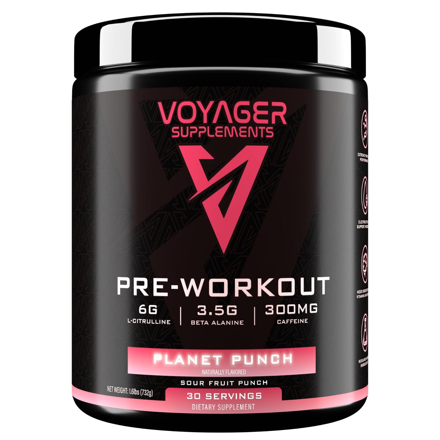 Voyager Supplements Pre-Workout | Planet Punch | Clinically Dosed for Intense Pumps, Peak Energy, and Laser Focus | All-Natural Formula with Citrulline + Beta Alanine + Caffeine | 30 Servings