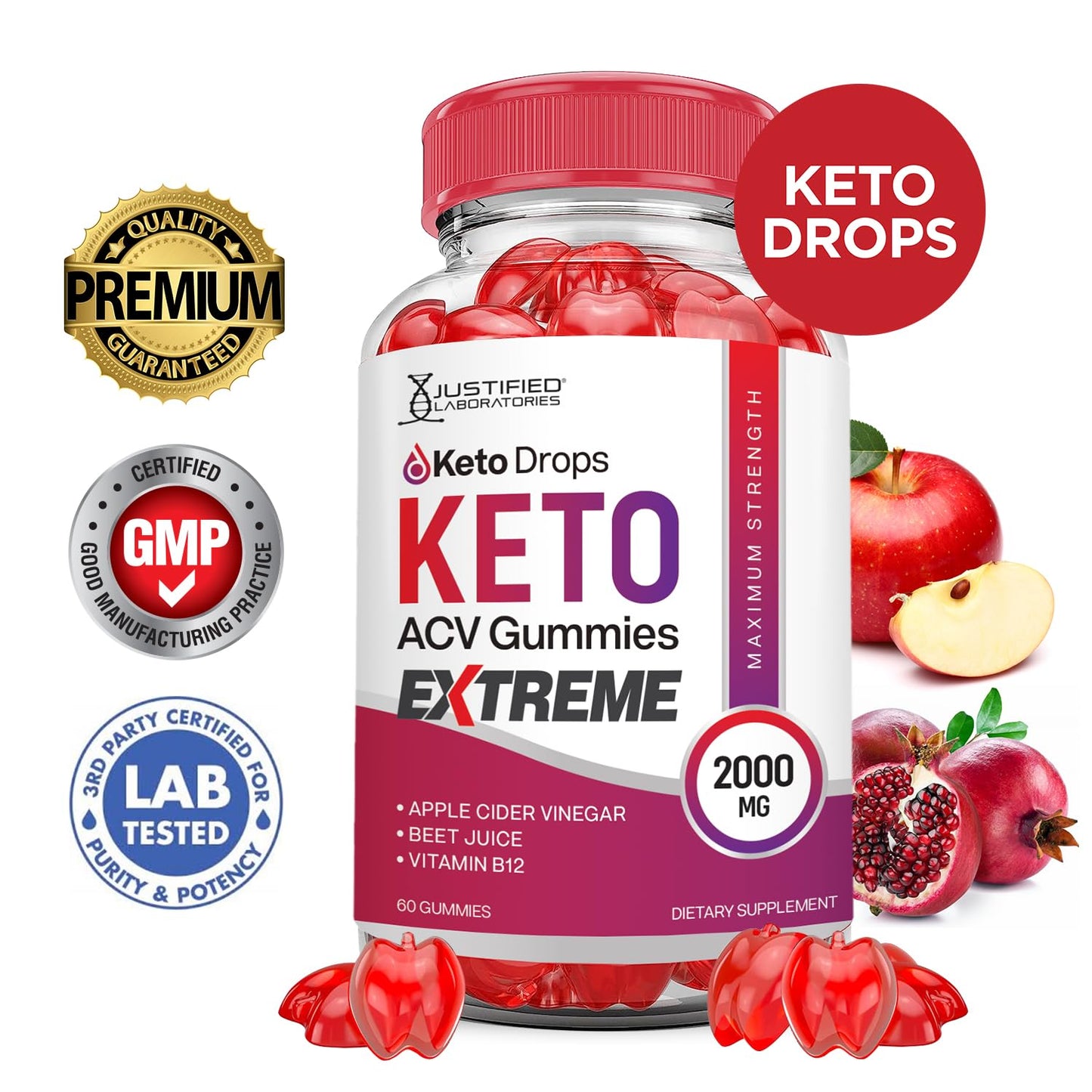 (2 Pack) Keto Drops Keto ACV Gummies Extreme 2000MG Keto Drops Keto Gummies Advanced Formula Apple Cider Vinegar with Pomegranate Beet Juice Powder B12 Vegan Non GMO 120 Gummys