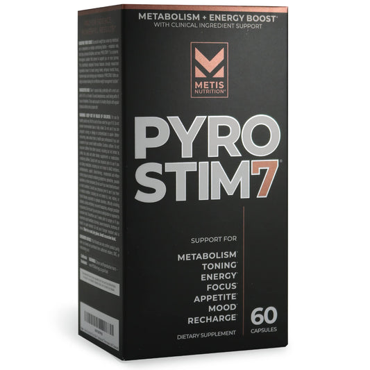 METISNutrition Pyro Stim 7 Metabolism Booster Fat Loss Support Energy Boost - Once-A-Day Thermogenic with Teacrine for Focus, Appetite Control, Muscle Toning, and Mood Control (60 Capsules)