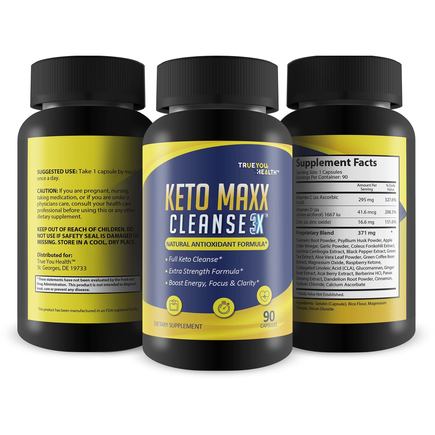 Keto Maxx Cleanse 3X - Keto Friendly Cleanser - 90 Day Supply - Cleanse & Detox Support - Help Flush Waste, Toxins, & Impurities - Aid Digestion, Gut Health, & Reduced Inflammation - Boost Energy