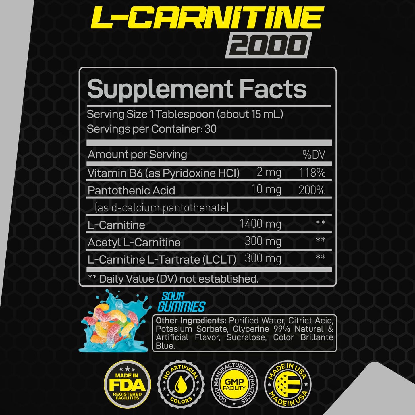 Forzagen L- Carnitine 2000 - Liquid L Carnitine with Vitamin B6 | Acetyl L-Carnitine | L-Tartrate | 30 Servings (Sour Gummies)