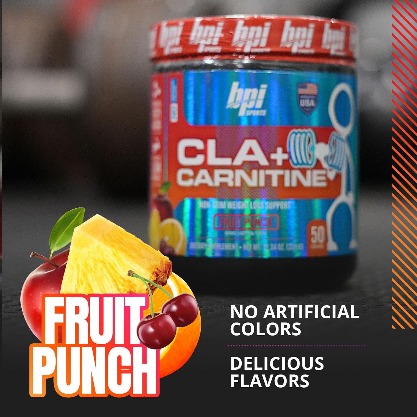 BPI Sports CLA + Carnitine - Conjugated Linoleic Acid - Weight Loss Formula - Metabolism, Performance, Lean Muscle - Caffeine Free - For Men & Women - Fruit Punch - 50 servings - 12.34 oz