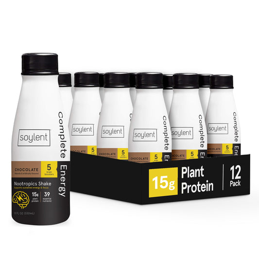 Soylent Complete Energy GlutenFree Vegan Protein Nootropics Shake Chocolate 11 Oz Pack of 12