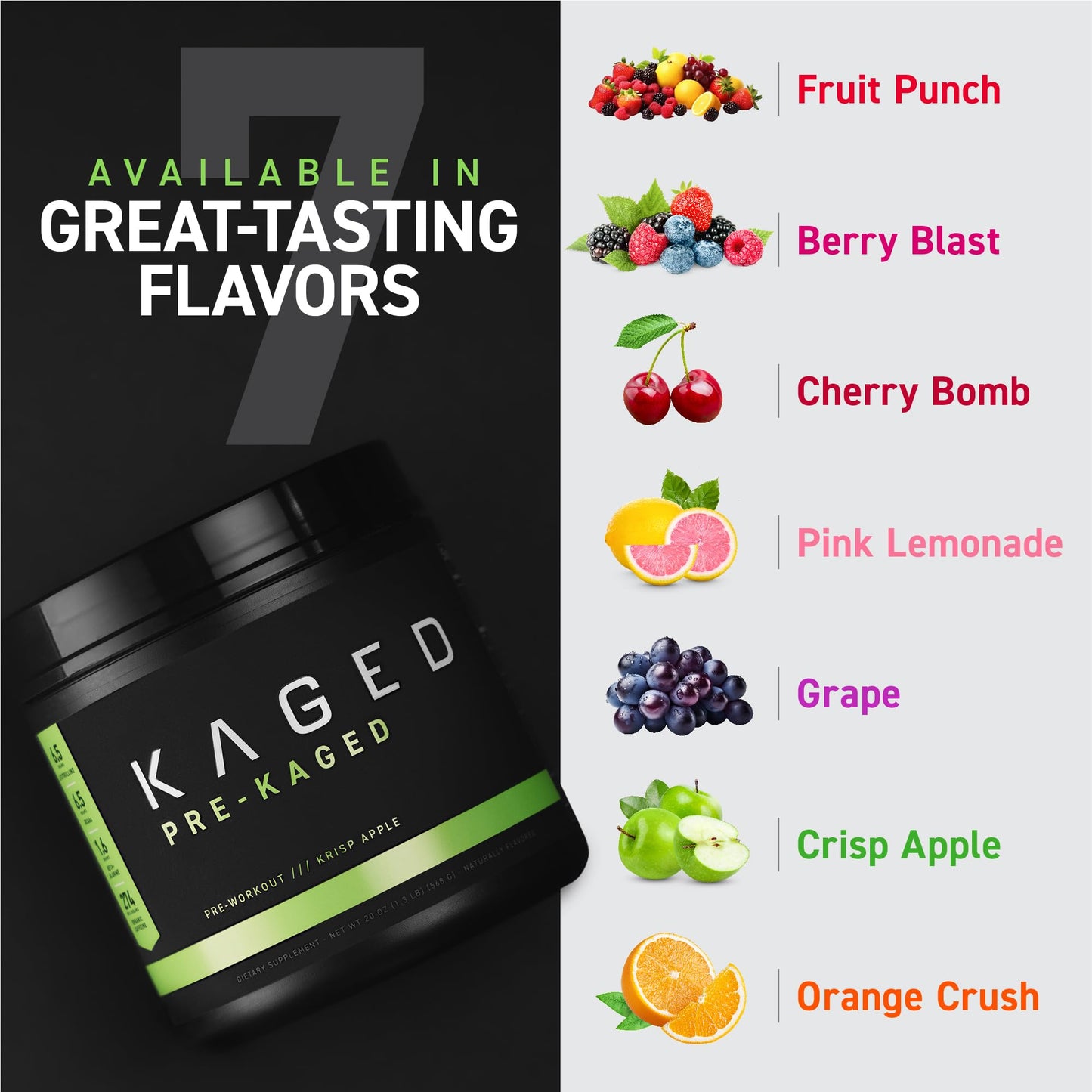 Kaged Original Pre Workout Powder | Krisp Apple | Pre-Kaged | Formulated with Creatine, Beta Alanine, Pure Caffeine | 20 Servings