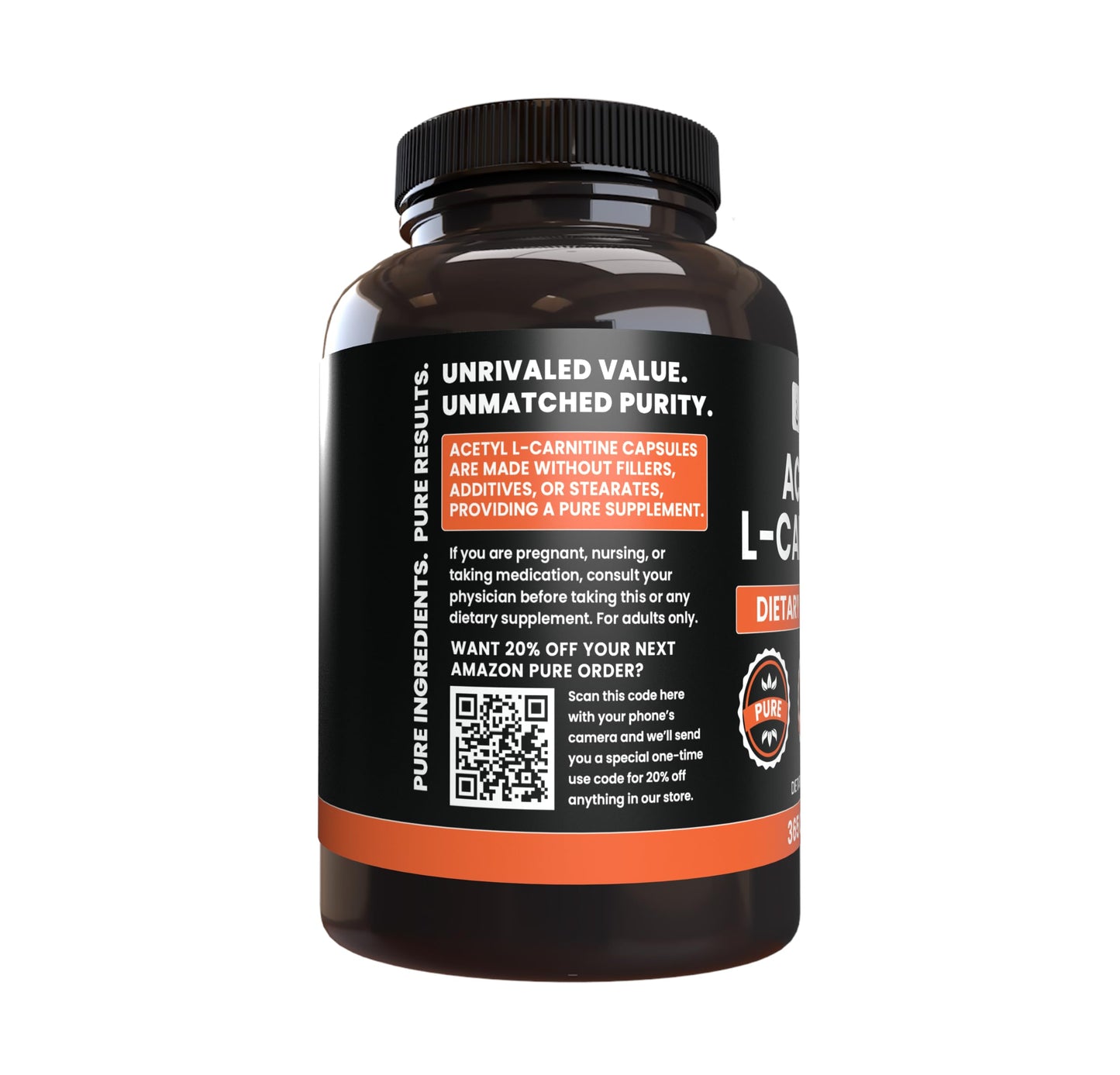 Pure Original Ingredients Acetyl L-Carnitine (365 Capsules) No Magnesium Or Rice Fillers, Always Pure, Lab Verified