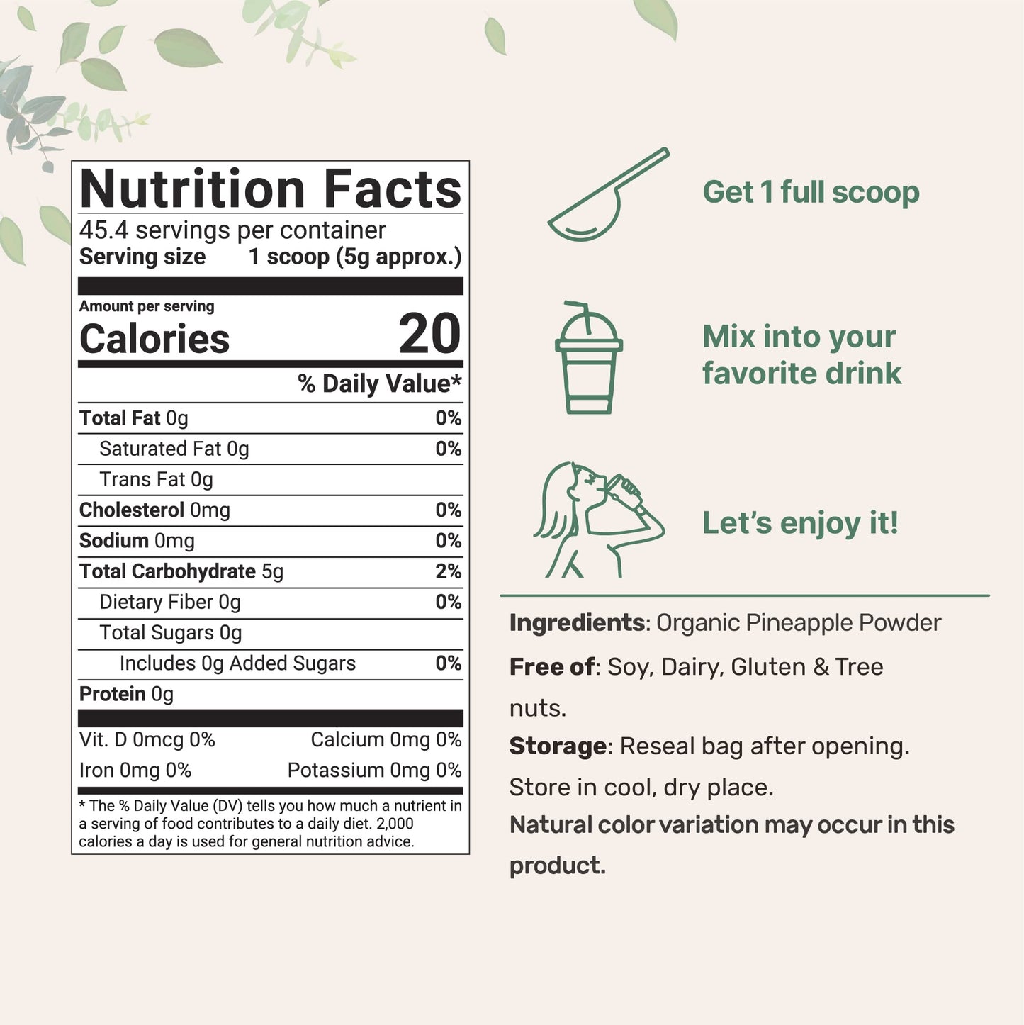 Organic Pineapple Powder 8oz  100 Natural Fruit Powder  FreezeDried Pineapples Source  No Sugar  Additives  Great Flavor for Drinks Smoothie  Beverages  NonGMO  Vegan Friendly