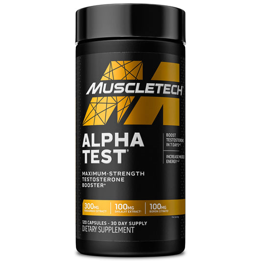 MuscleTech Testosterone Booster for Men, AlphaTest - T-Boost Mens Supplement with Tribulus Terrestris & Boron - Daily Male Gym Workout Supplements for Muscle Growth, Stamina & Energy - 120 Pills