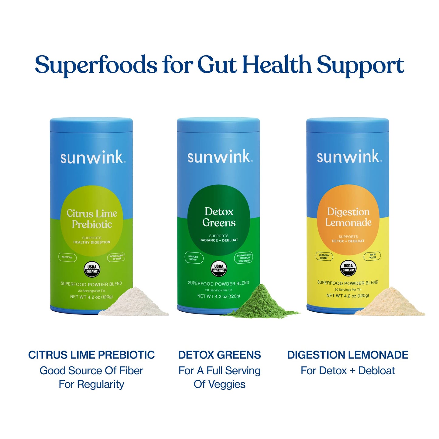 Sunwink Digestion Lemonade Superfood Powder | Lemonade Powder for Detox & Debloat | Organic Superfood Powder with Chicory Root, Amla, Dandelion | Supports Digestive & Gut Health | 4.2oz, 20 Servings