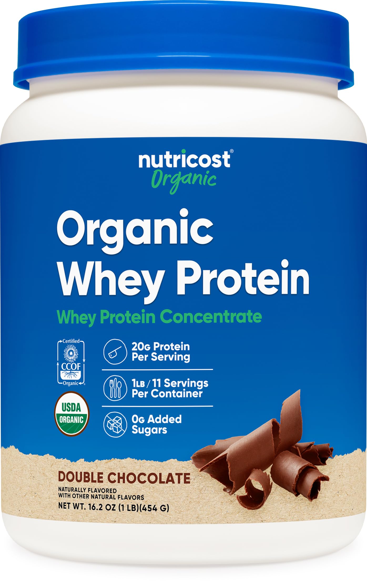 Nutricost Organic Whey Protein Concentrate, Double Chocolate Flavored, (1LB) - Gluten-Free, Non-GMO