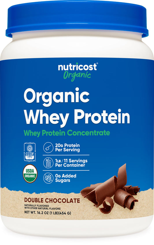 Nutricost Organic Whey Protein Concentrate, Double Chocolate Flavored, (1LB) - Gluten-Free, Non-GMO