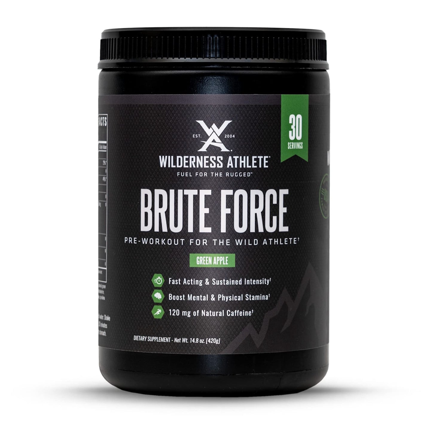 Wilderness Athlete - Brute Force Pre-Workout | Best Pre Workout Powder for Women & Men - Preworkout Drink Supplements with Natural Caffeine - Workout Supplement for Men & Women (Green Apple)