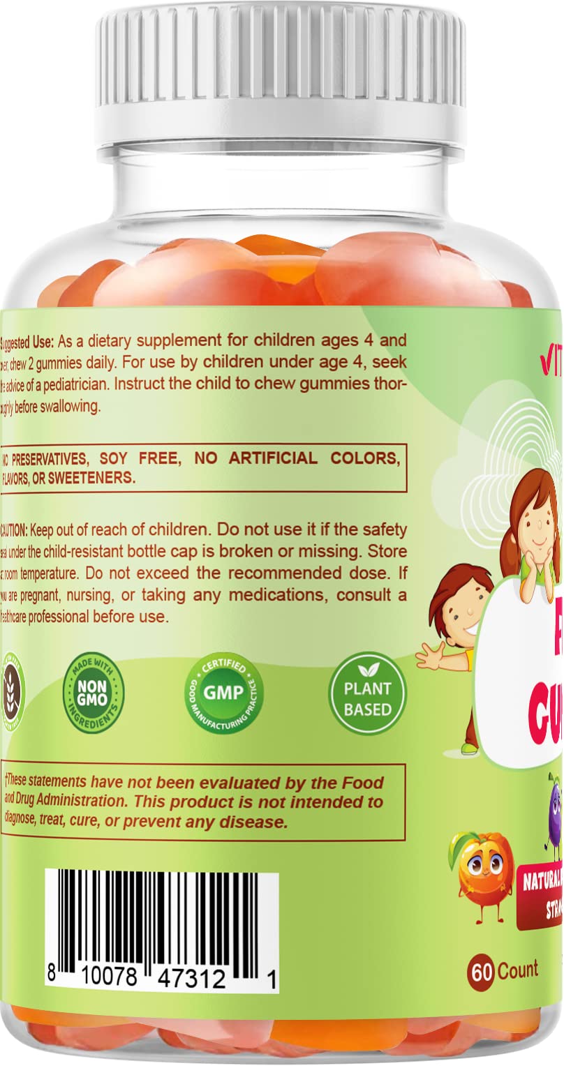 Vitamatic Kids Prebiotic Fiber Gummies - 4G Fiber Extra Strength - Zero Sugar Added - 60 Pectin Based Gummies - Digestive Health & Regularity Support