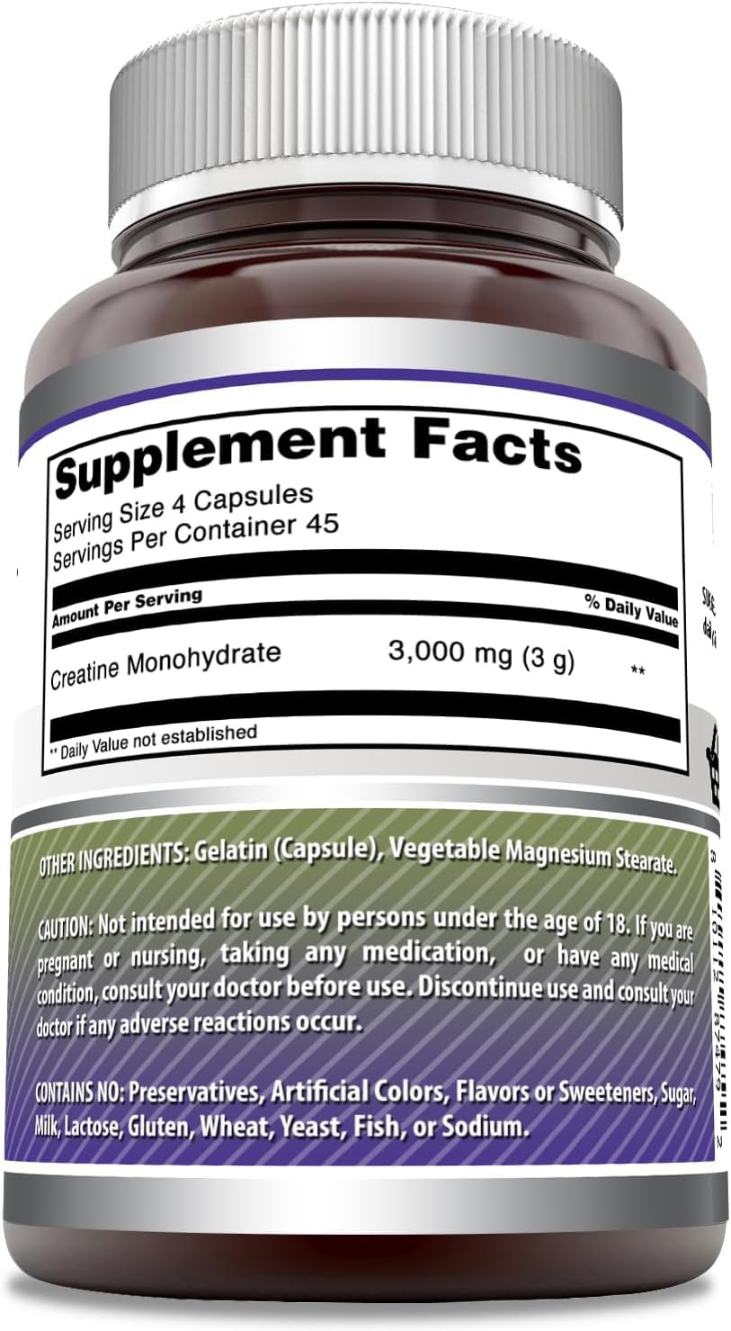 Amazing Formulas Creatine Monohydrate 3000 Mg Per Serving Supplement | 180 Capsules | Non-GMO | Gluten Free | Made in USA (2 Pack)