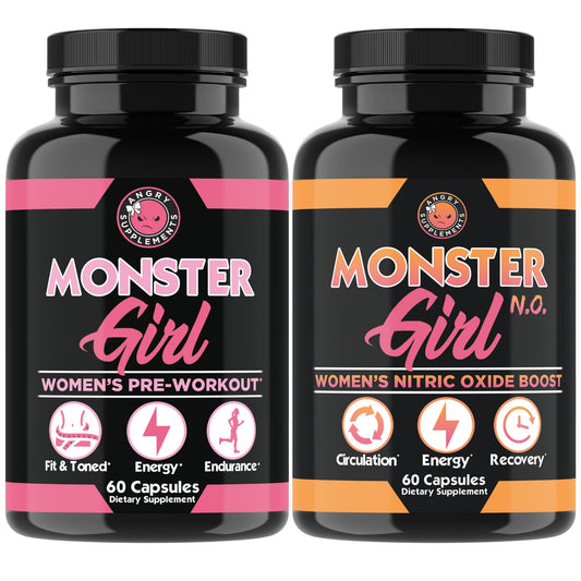 Angry Supplements Monster Girl N.O. Women’s Nitric Oxide Booster, Boost Energy, Increase Circulation, Powerful Workouts & Quick Recovery w. L-Arginine & L-Citrulline (2-Pack, Combo)