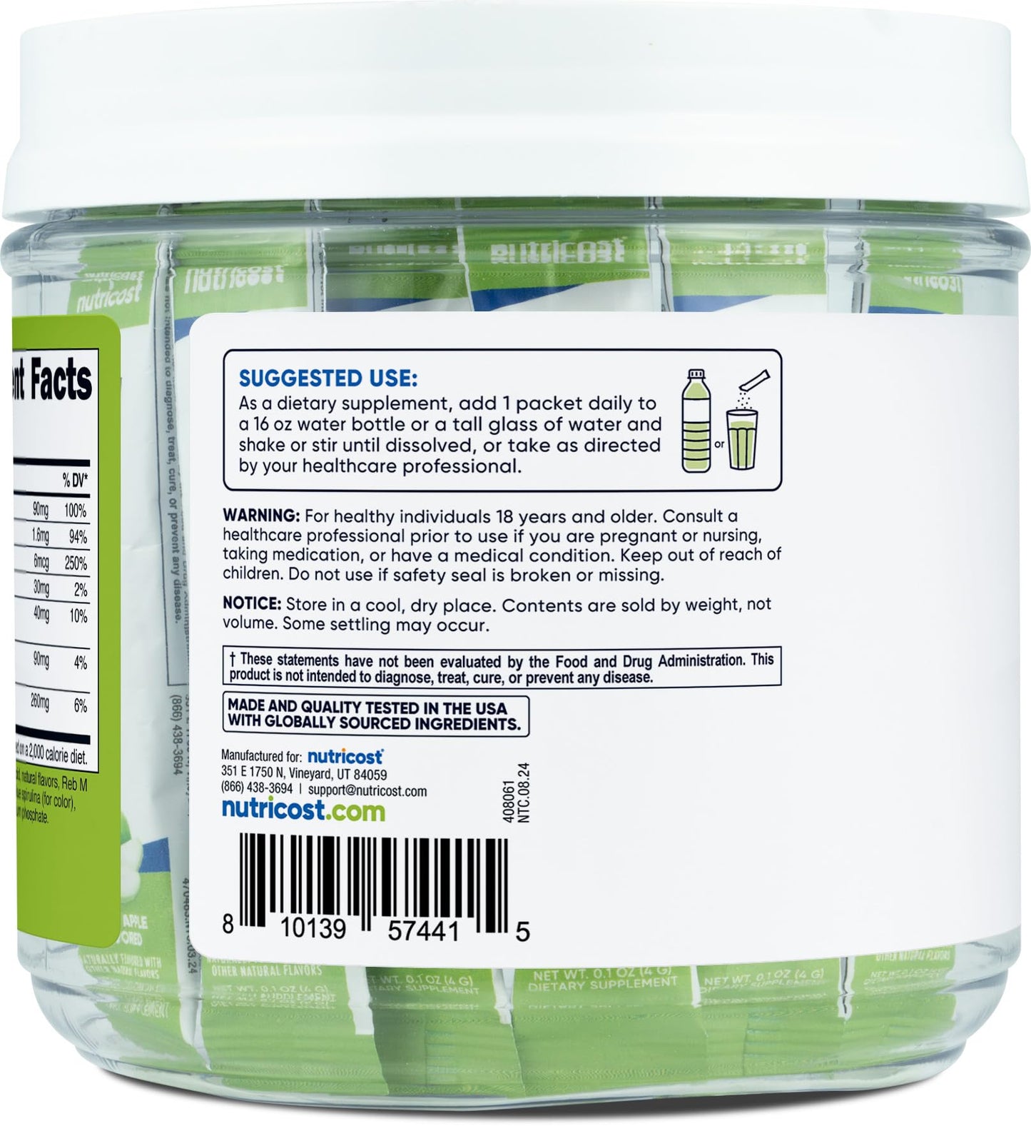 Nutricost Electrolytes Complex, Green Apple Flavored, 40 Stickpacks - Advanced Hydration Complex