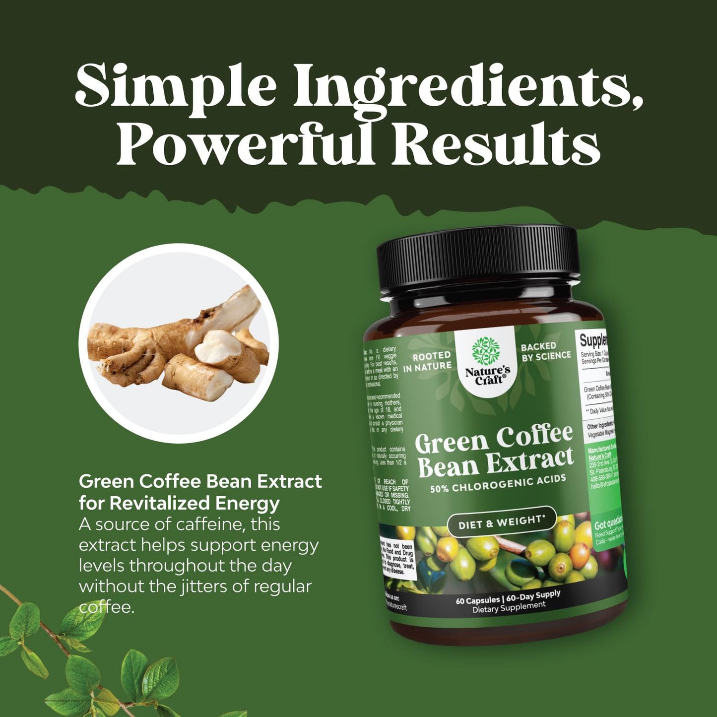 Green Coffee Bean Extract for Weight Loss Dietary Supplement Maximum Strength Vitamins No. 1 Antioxidant Increase Energy Boost Metabolism Control Hunger for Women and Men