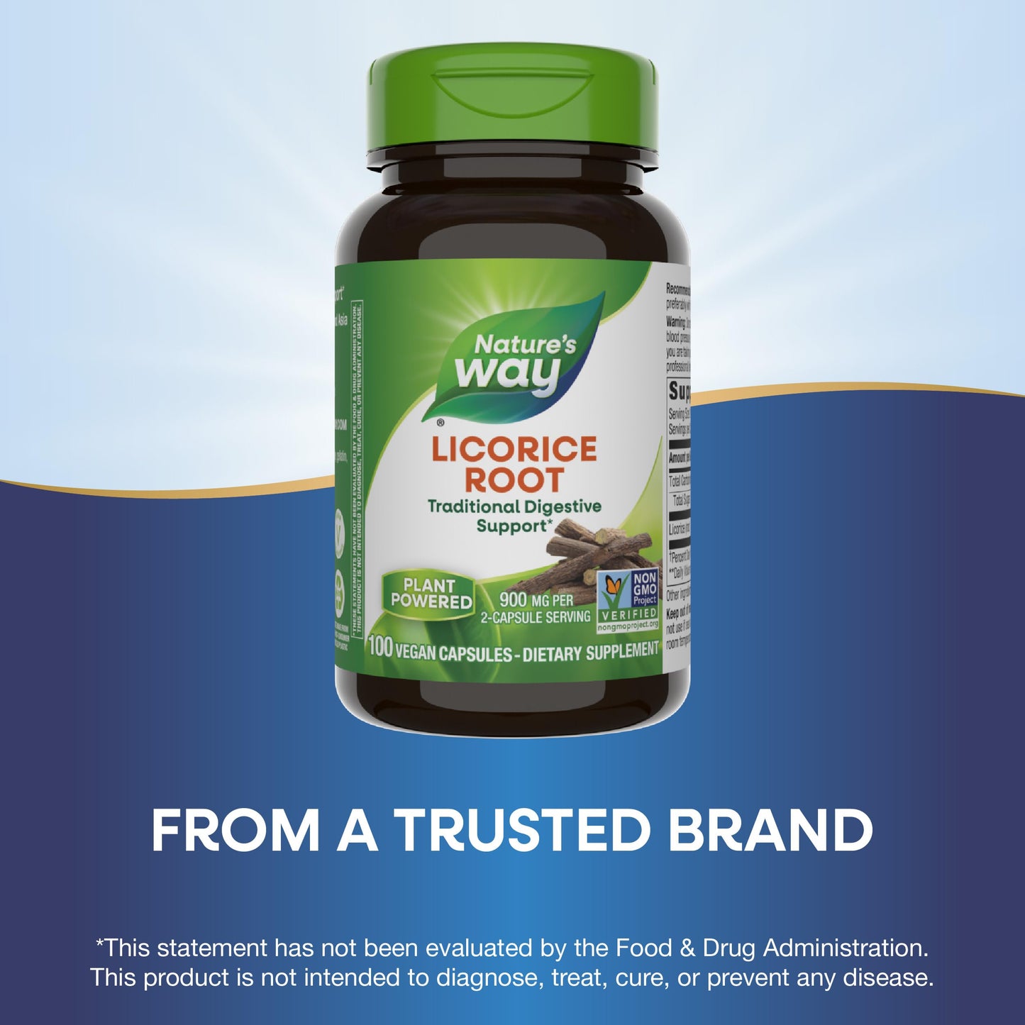 Nature's Way Licorice Root, Traditional Digestive Support Supplement*, 900 mg per 2-Capsule Serving, Non-GMO Project Verified, 100 Vegan Capsules (Packaging May Vary)