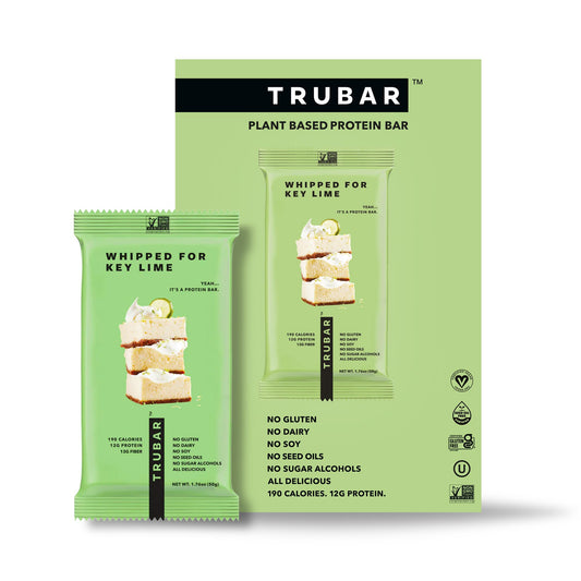 TRUBAR Vegan Protein Bar, Whipped for Key Lime, Gluten Free, Plant Based, High Fiber, Dairy Free, Low Fat, Non GMO, No Sugar Alcohols, 12G Lean Protein, 13G Fiber, Healthy Snack Bars, 12 CT