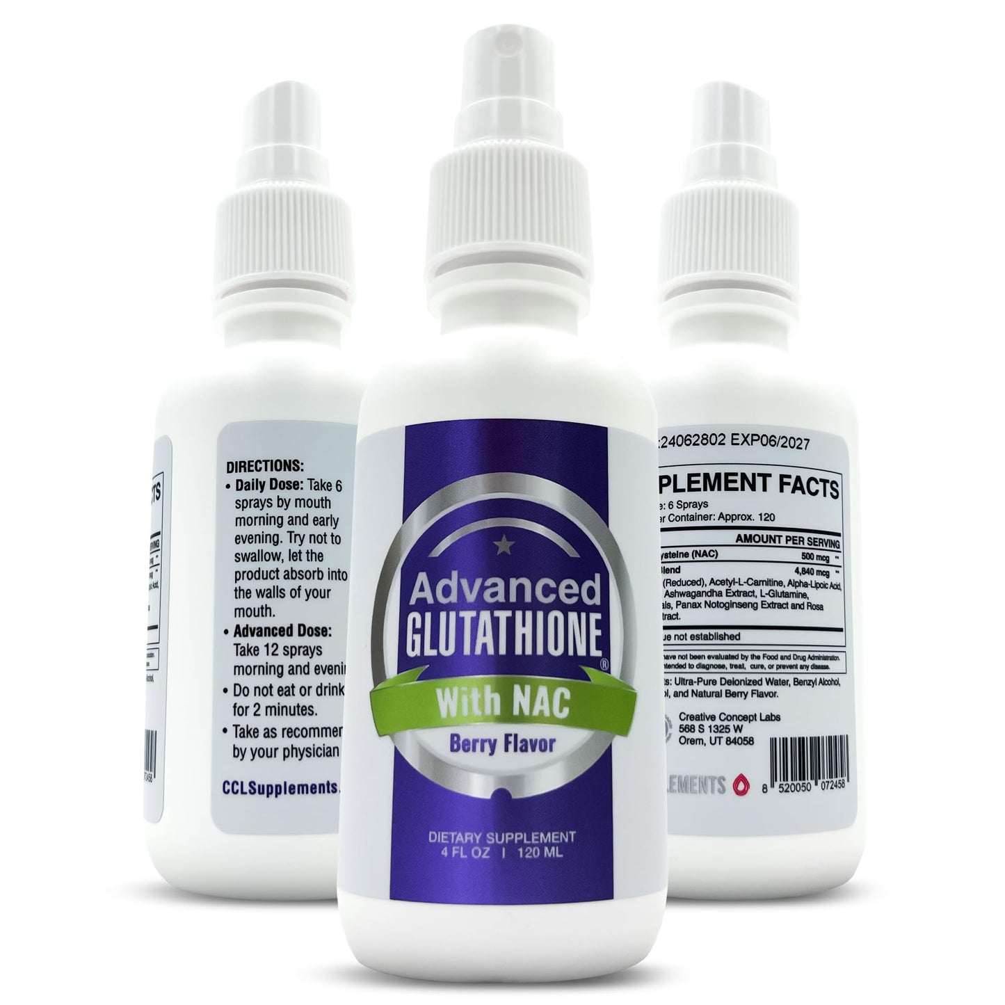 CCL Advanced Glutathione Spray & NAC Supplement, Liquid Glutathione Sublingual, N-Acetyl-cysteine Antioxidant Spray Supports Immune Health - Fresh Flavor, Non-GMO, Vegan, Gluten-Free (120 Servings)