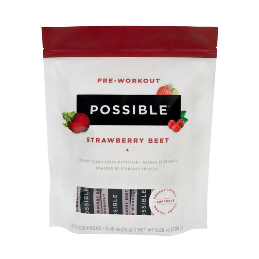 Possible Beet Pre-Workout - Strawberry Beet Flavor - Individually Wrapped Servings - Contains B-Vitamins and Green Tea Caffeine Extract - Source of Nitrates - 1 Bag, 20 Stick Packs