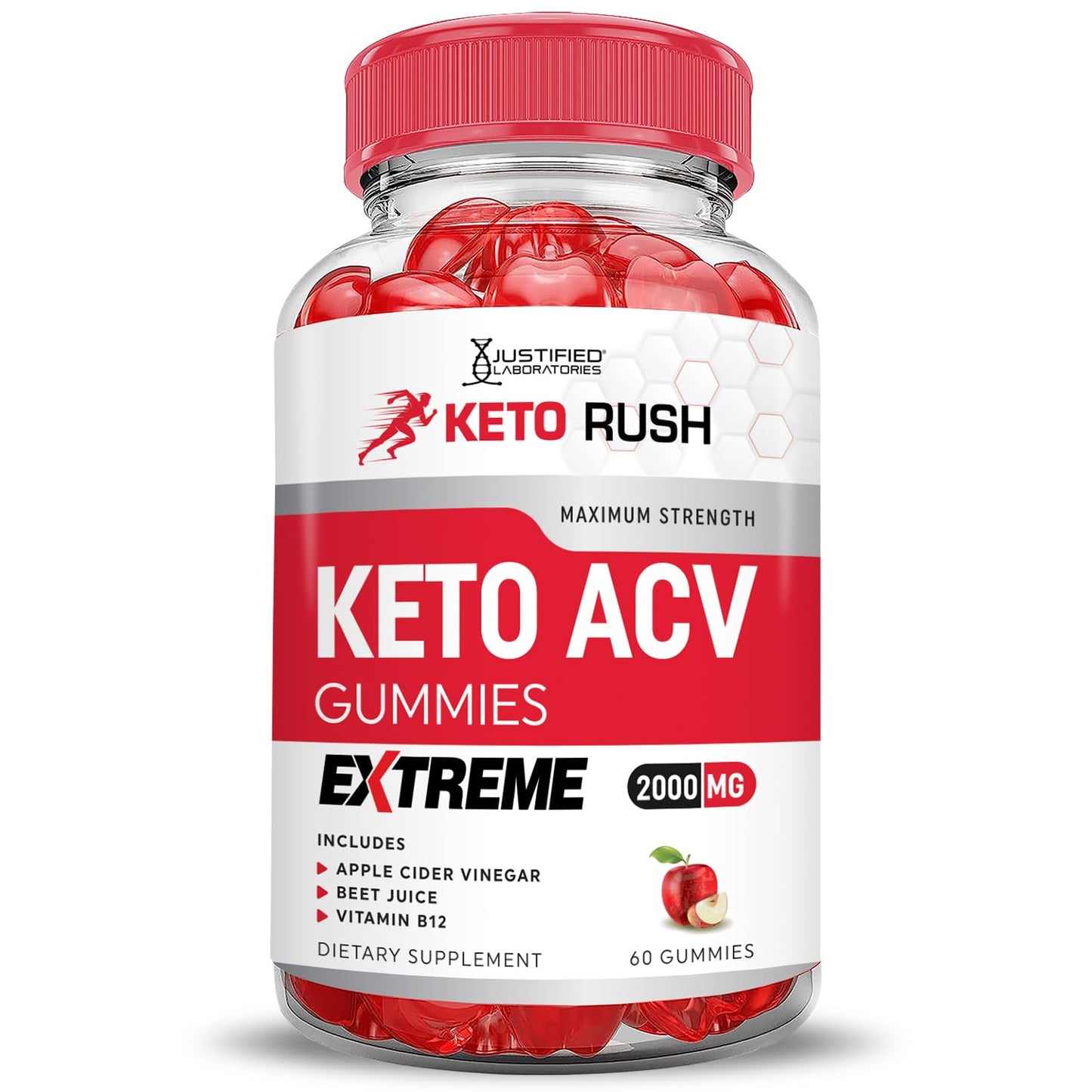 Keto Rush Keto ACV Gummies Extreme 2000MG Keto Rush Keto Gummies Apple Cider Vinegar Formulated with Pomegranate Beet Juice Powder B12 Vegan Non GMO 60 Gummys
