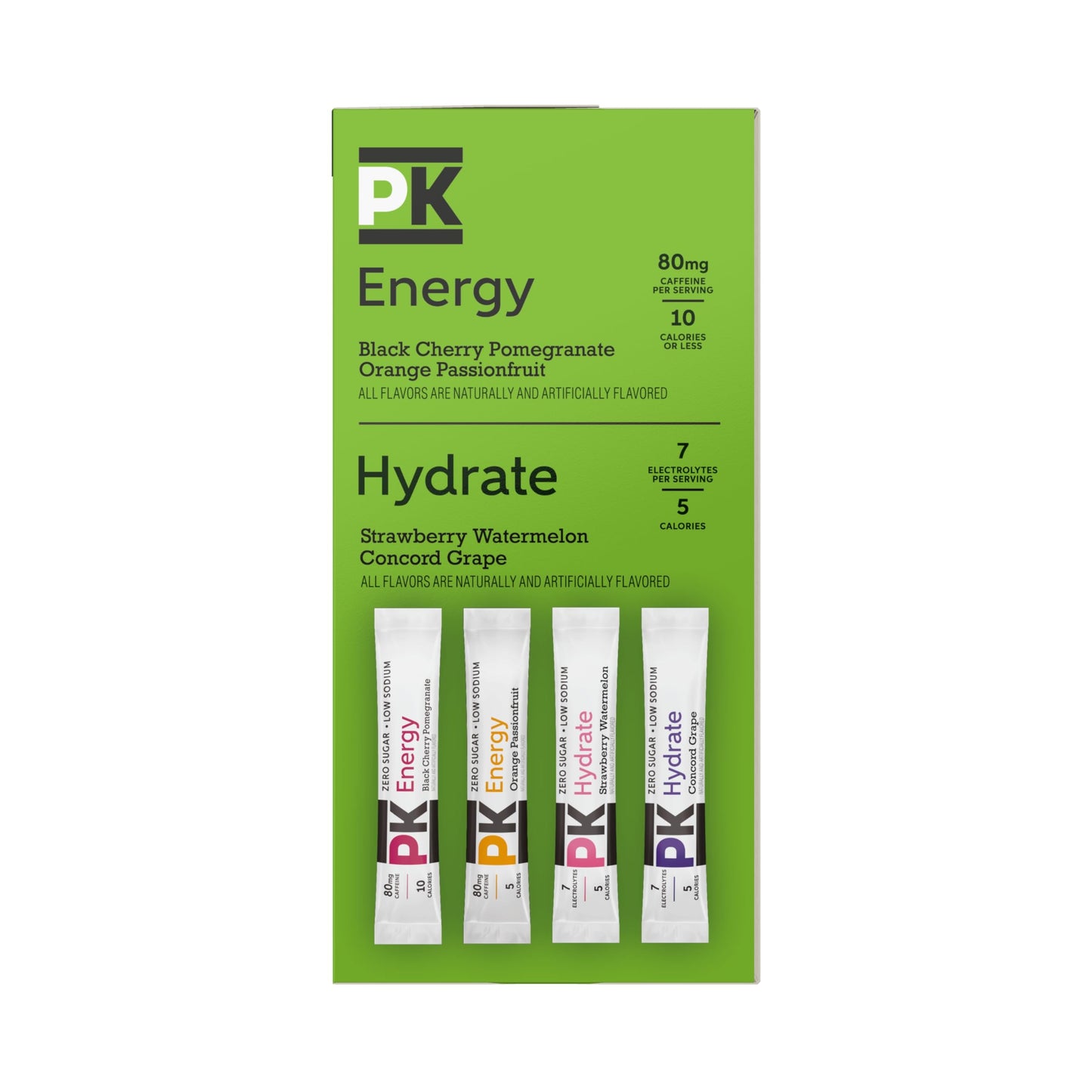 Pure Kick Hydrate and Energy Variety Pack  40 Sticks per Box  Pack of 2 Boxes  Powdered Drink Mix  2 Flavors of Energy and 2 Hydrate Flavors  Zero Sugar