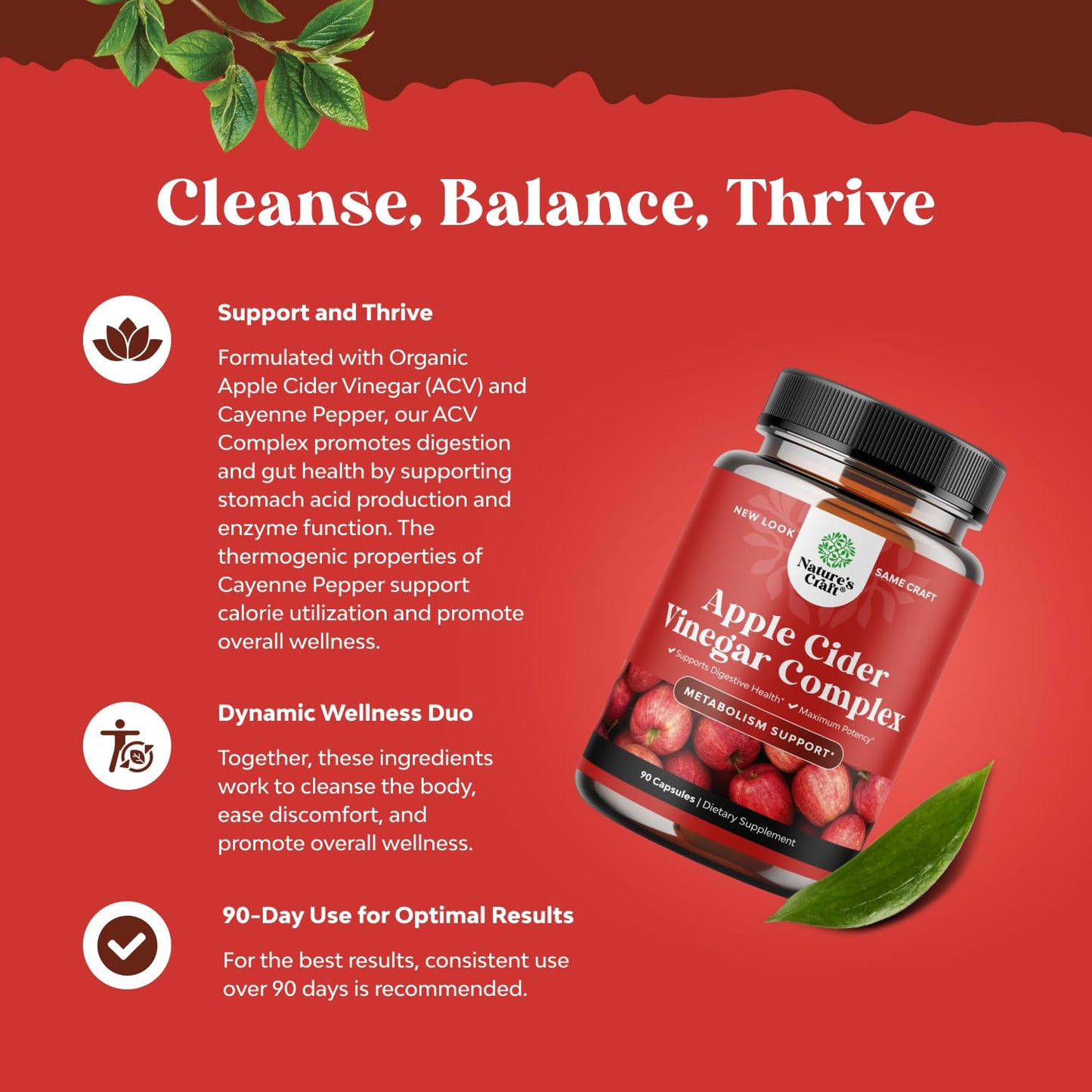 Cleansing Apple Cider Vinegar Capsules - ACV Cleanse and Detox Pills for Gut and Digestive Health with Slimming Cayenne - Extra Strength ACV Capsules for Gut Cleanse and Full Body Detox (30 Servings)